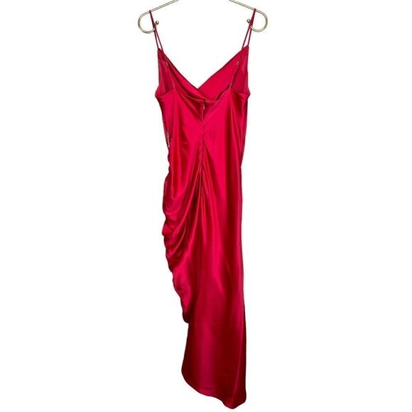 NEW REVOLVE cinq a sept Emilia Silk Asymmetric Midi Dress Red Raspberry 8 - Picture 6 of 12